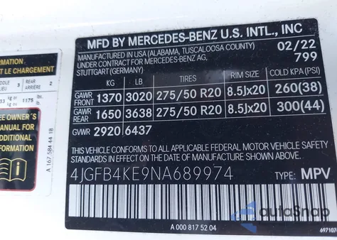2022 Mercedes-Benz Gle 350 4Matic from USA, damaged, VIN 4JGFB4KE9NA689974